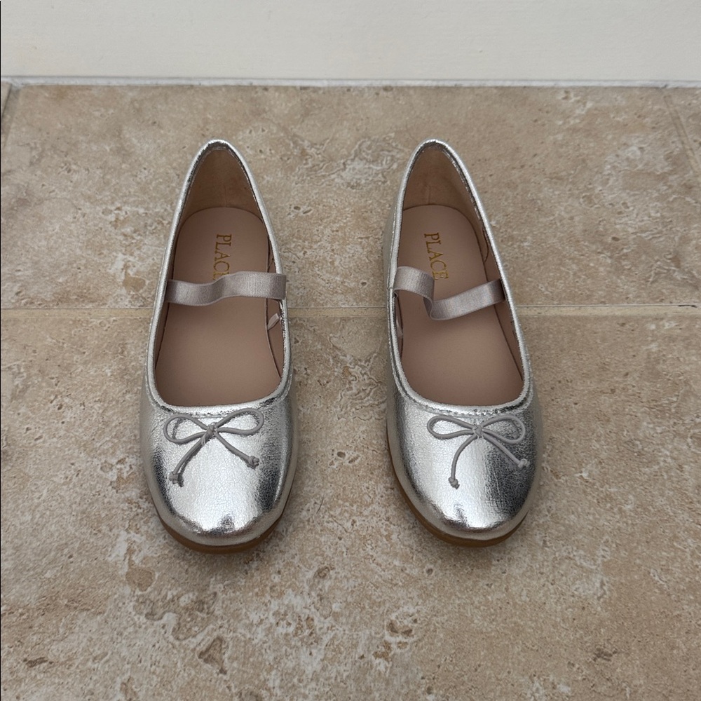 Silver Ballet Flats with Bow. Brand new